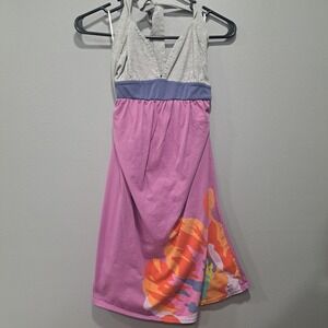 Roxy Womens Halter Mini Dress Purple Grey Tropical Floral Y2K Surf Size M